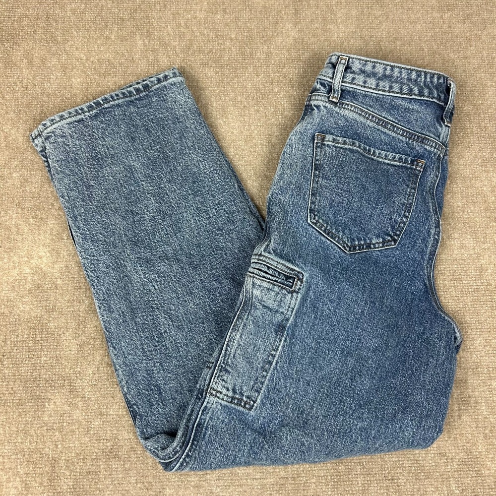 Express Jeans Women 2R Blue Denim 50/50 Rigid Stretch High Rise Relaxed Straight